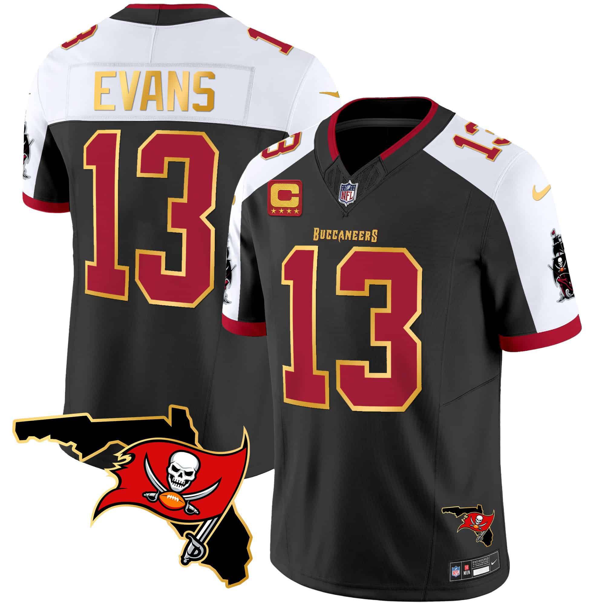 Men Tampa Bay Buccaneers 13 Evans Black 2024 Nike Florida Patch Gold Trim Vapor NFL Jersey